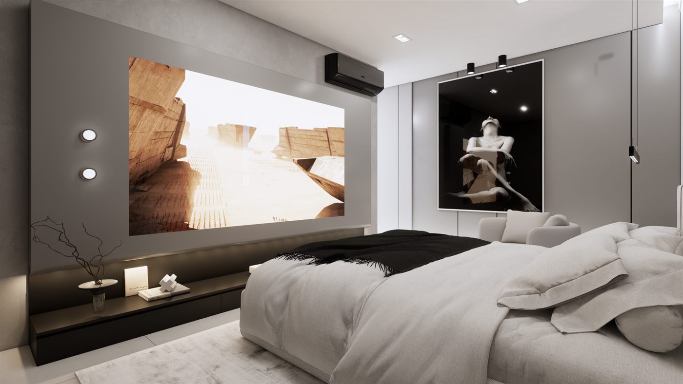 Quarto com home cinema da Denver Residence