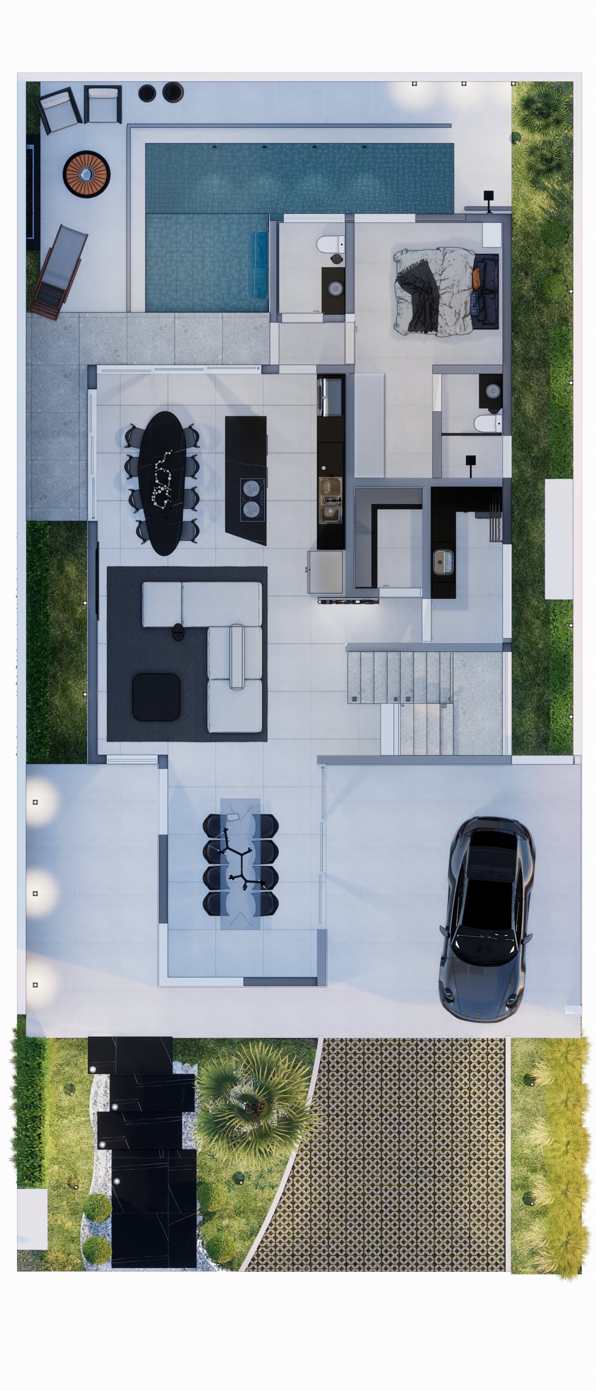 Planta humanizada do pavimento térreo da Denver Residence