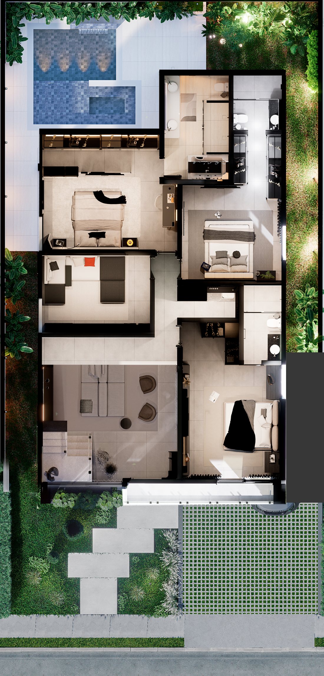 Planta humanizada do pavimento superior do Haven Residence