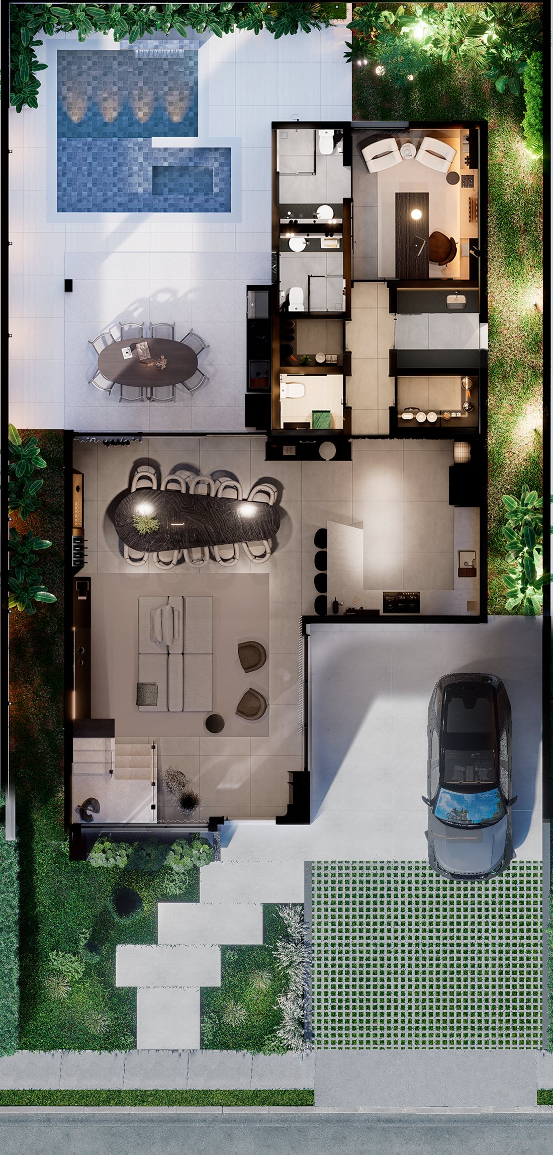 Planta humanizada do pavimento térreo do Haven Residence