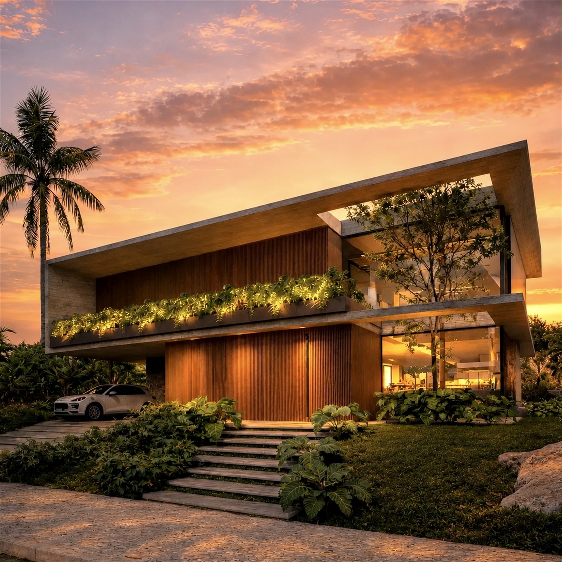 Fachada da Horizon Residence ao entardecer